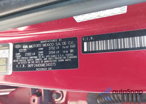 2021 Kia Forte Lxs from USA, damaged, VIN 3KPF24AD6ME340375